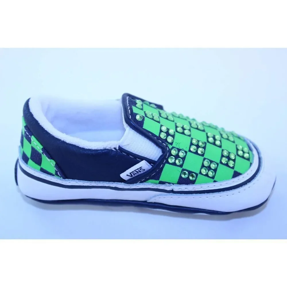 Vans Navy Green Crystal Rhinestone Sneakers Crib 4